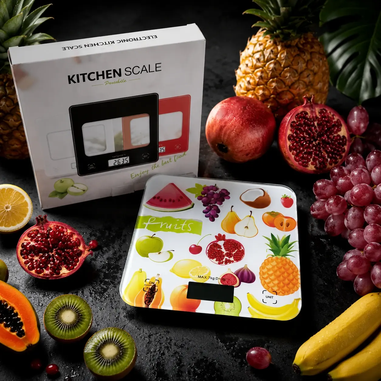 ترازوی دیجیتال آشپزخانه KITCHEN SCALE طرح میوه ظرفیت ۷kg