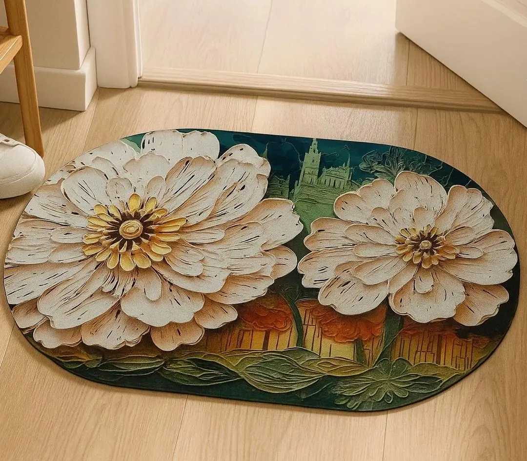 پادری طرح گل دوگانه سه‌بعدی سفید سایز ۶۰×۴۰