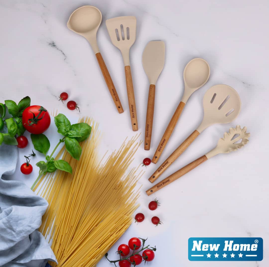 ست ۷ پارچه کفگیر و ملاقه سیلیکونی دسته چوبی مدل NH۱۵-۱۵۰۱