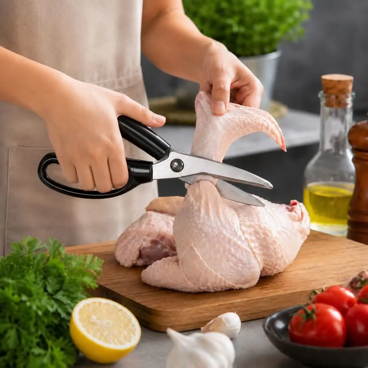 قیچی چندمنظوره آشپزخانه حرفه‌ای دارای تیغه دندانه‌دار و طراحی ارگونومیک