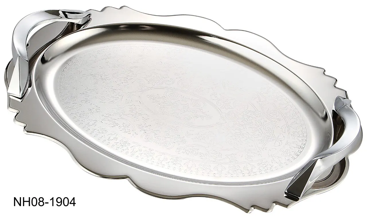 سینی استیل گلدار بیضی بزرگ مدل NH08-1904