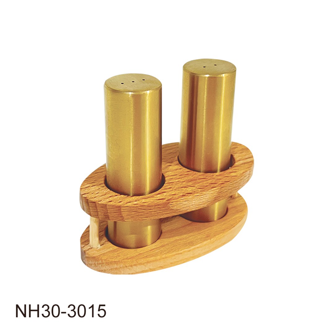 نمکدان استیل خش دار با پایه چوبی بیضی کد : NH30-3015
