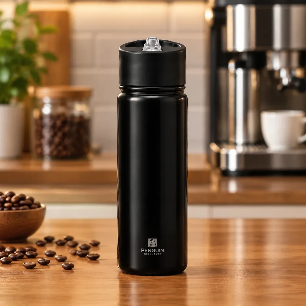 بطری آب دوجداره پنگوئن مدل ۲۷۲ ظرفیت ۵۷۰ میلیلیتر رنگ مشکی
